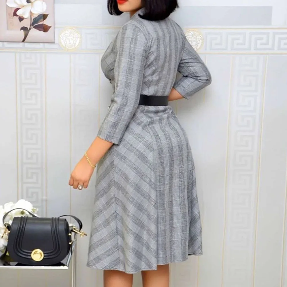 Винтажное клетчатое платье, элегантные офисные женские платья с длинным рукавом, женское вечернее платье 3/4, платья без рукавов в африканском стиле для женщин Весна