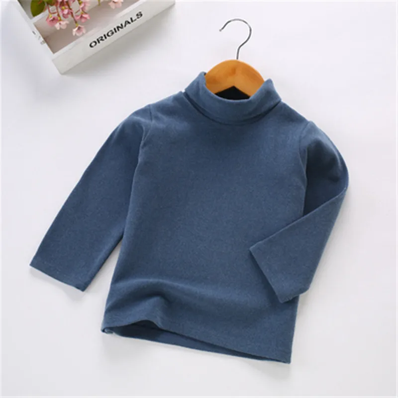 Тёмно-синий Girls T-shirts Solid Long Sleeve Cotton T Shirt Turtleneck Baby Toddler Girl Shirts Kids Tops Clothes Child Base T Shirts AA4120 - Цвет: Тёмно-синий