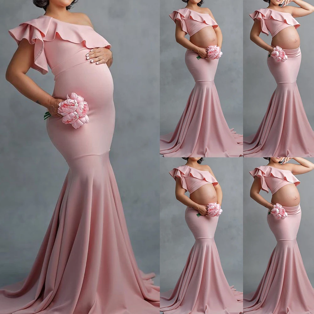 

Sexy Shoulderless Dresses For Photo Shoot Ruffles Long Pregnancy Dress Photography Props 2022 Women Maxi Gown платье женское