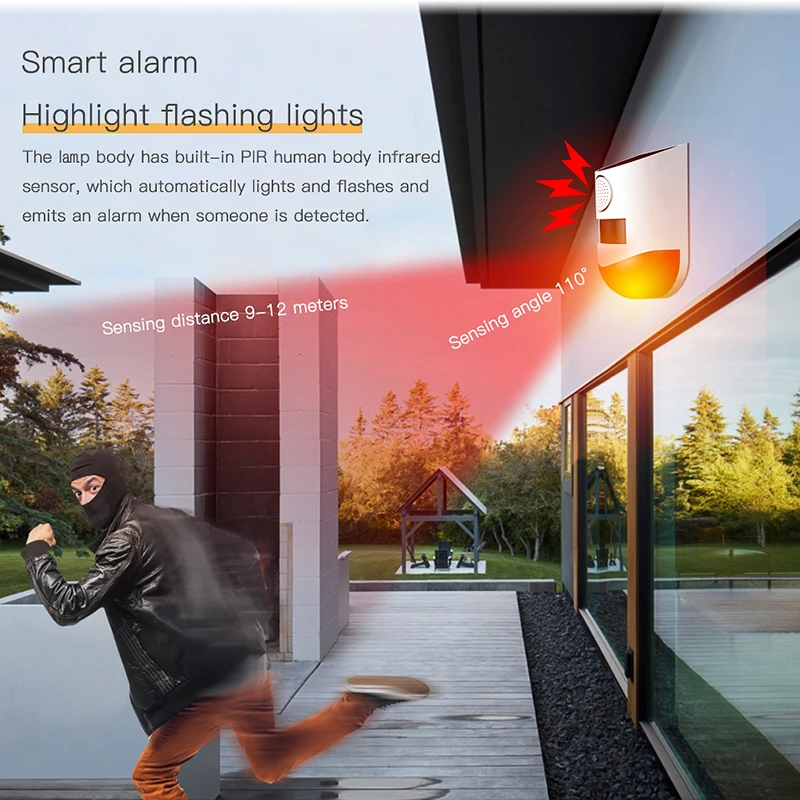 

120dB Waterproof Pir Sensor Solar Alarm 433 Remote Control Wireless Solar Infrared Motion Sensor Detector Siren Strobe Alarm