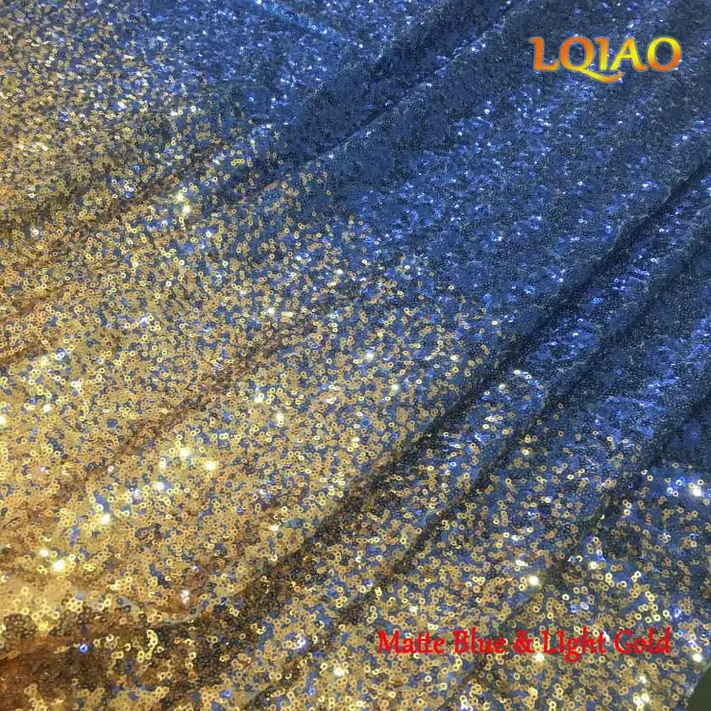 Royal Blue-Gold 1 ярд градиент цвета темно-синий-Серебряный блесток ткань стрейч спандекс вышитые сетки африканские Кружева блесток ткань для платья DIY - Цвет: Royal Blue-Gold