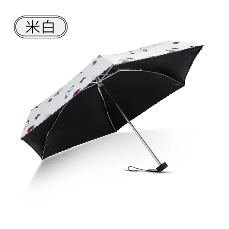 Bei Bai New ultra light sun umbrella women's mini sun umbrella small fresh sunshade folding 5 fold umbrella dual-use sunscreen umbrellas - Цвет: Bei Bai