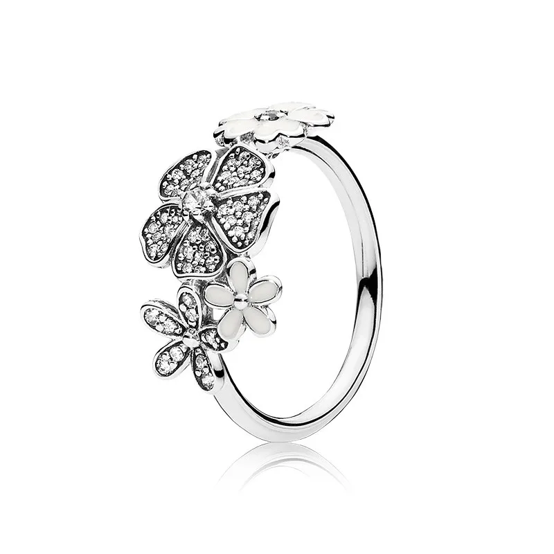 

Shimmering Bouquet Women Rings White Enamel & Clear CZ 925 Sterling Silver Jewelry Rings for Women Spring Flowers Charm Jewelry