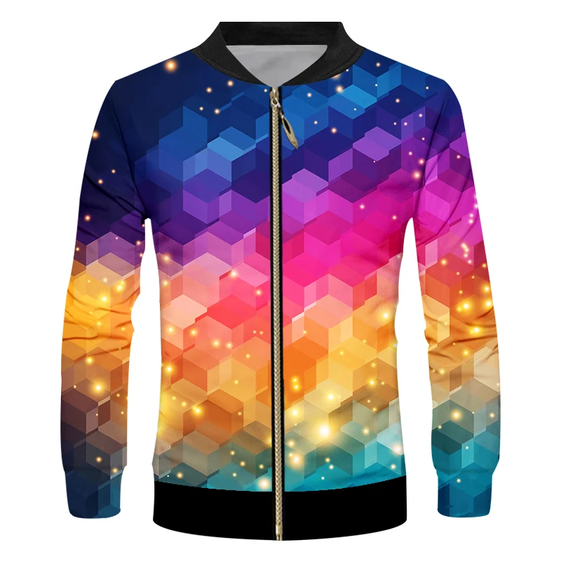 Colorful Squares CJLM 3D полноразмерная мужская куртка с разноцветными квадратами с длинным рукавом, Прямая поставка, уличная одежда, пальто в стиле хип-хоп - Цвет: Colorful Squares
