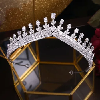 

jankelly Fashion Ladies Wedding Headpieces With cube zircon Wholesale Bridal Hair Accessories Headdress Bridal Hair Tiaras