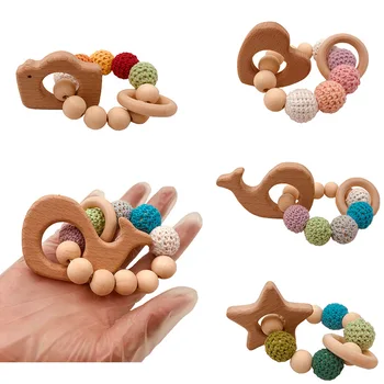 

Baby Toy Wooden Pram Clip Baby Mobile Pram Personalize Silicone Bead Pacifier Chain Chewable Silicone Rattle Baby Wooden Teether
