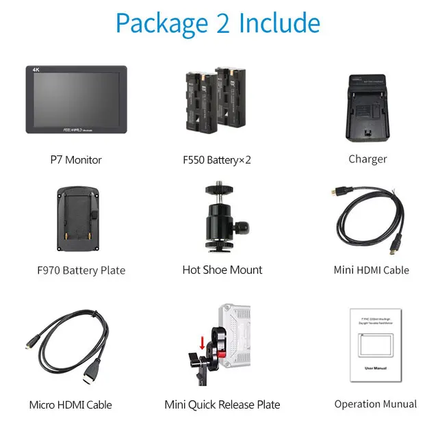 FEELWORLD P7 7 дюймов ips 2200nit ультра яркий монитор поля камеры 4K HDMI DSLR монитор алюминиевый корпус с выходом батареи постоянного тока - Цвет: Add 2 Batteries