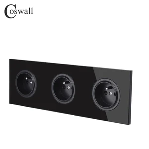 Image 4 - Coswall Crystal Tempered Pure Glass Panel 16A Triple French Standard Wall Power Socket Grounded With Child Protective Lock