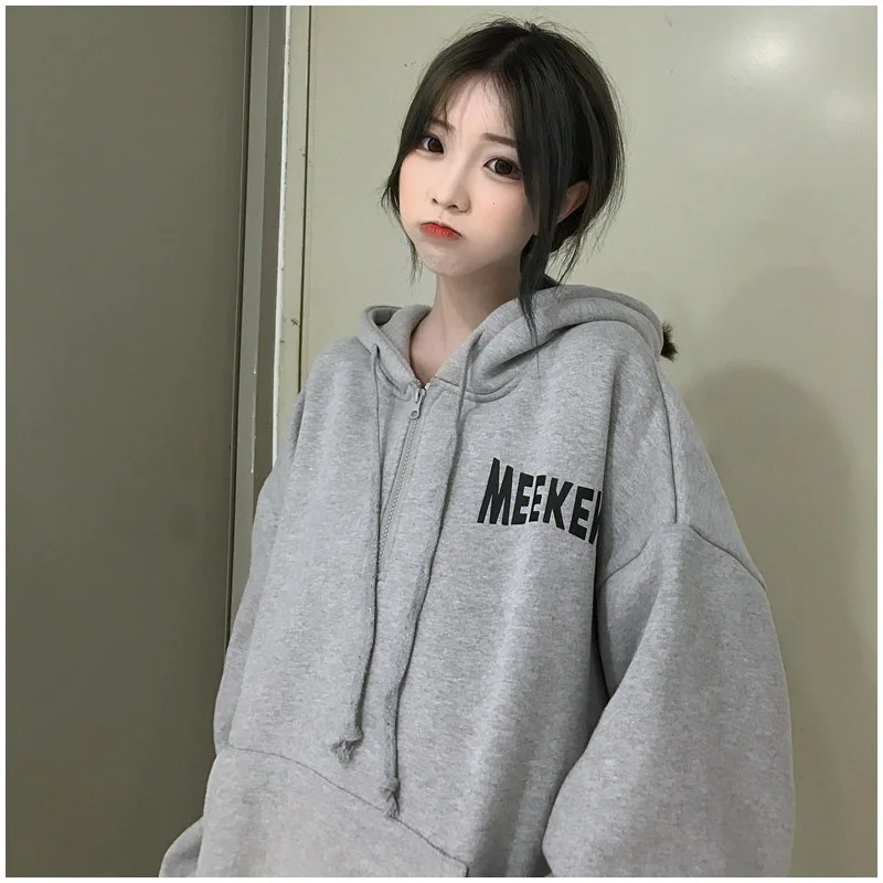 Couplewear Женская негабаритная толстовка женская Свободная Толстовка пара зима флис толстые топы корейский стиль Мода буквы печать