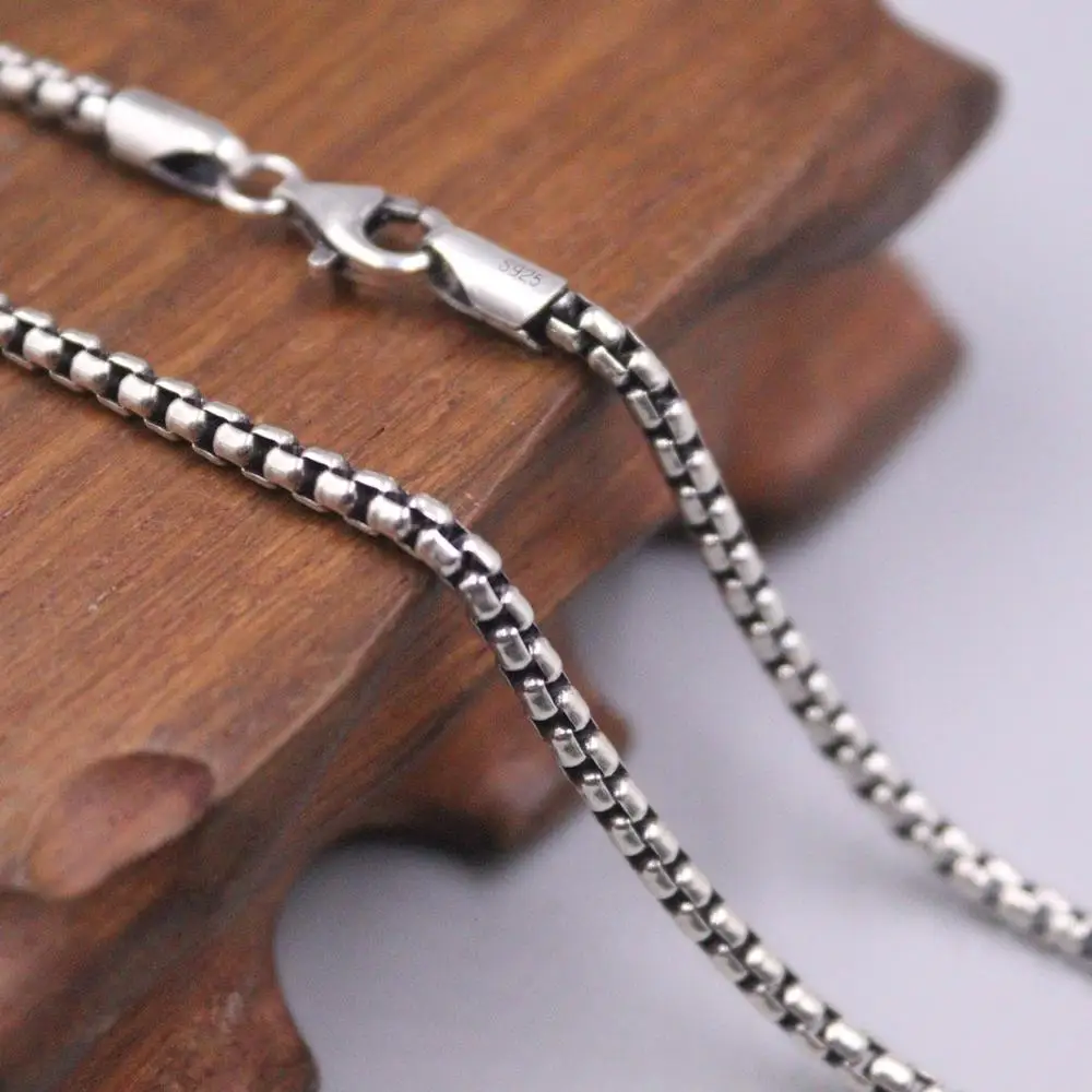 

Pure 925 Sterling Silver Necklace Width 3mm Thick Round Rolo Link Chain Necklace 17.3"L About 17g