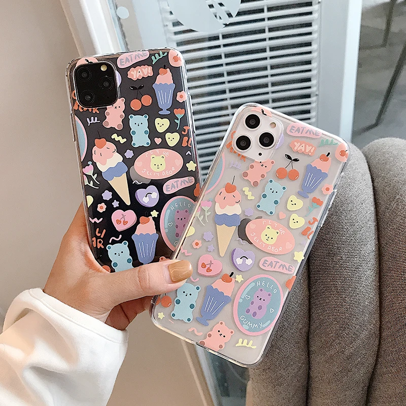 INS ice cream Cute bear soft phone Cases for Huawei P20 P30Lite Mate 20 30 Pro Nova 3 4 5Pro 5i Honor 8X 9X 10 20 V20 Y9