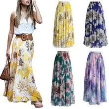 Zogaa корейский стиль фея женщин Винтаж цветочные Цепи Эластичный пояс с принтом длинная юбка летняя пляжная юбка Повседневная Saias Mujer