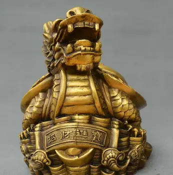 

Chinese FengShui old bronze Dragon turtle gold ingot yuanbao money wealth statue