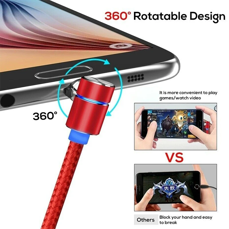 L-образный 90 ° Магнитный type-C Micro USB iOS Кабель зарядного устройства для iPhone 6 7 8 X
