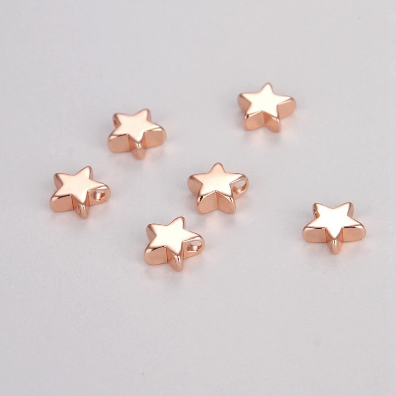 8 мм розовое золото серебро звезда кулон медь 2 мм отверстие кулон шармы; аксессуары DIY для браслетов ручной работы ожерелье