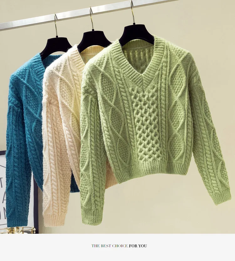 Beiyingni толстый свитер для женщин трикотажное теплое пальто женский короткий пуловер с v-образным вырезом вязаный топики на каждый день джемпер кашемир