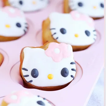 

Cute Cat bakeware Learn Kitchen Pink 12 Cup Carbon Steel Non-stick Cartoon Cake Mold