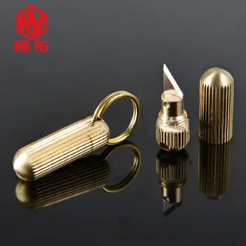 

1PC Mini Brass Capsule Knife Unpacking Unboxing Utility Knife Portable Keychain Tool Pendant