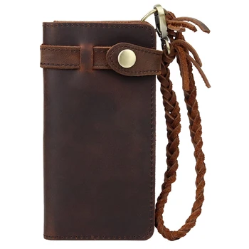 

Promotion vintage leather long men's wallet head leather casual men's waist hanging key ring vertical wallet wallet wallet
