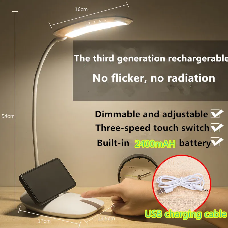 2400mAH battery lamp 5 Вт USB Перезаряжаемый Настольный светильник с защитой глаз, настольная лампа с плавной регулируемой яркостью, сгибаемый светодиодный светильник с сенсорным датчиком - Цвет корпуса: 2400mAH battery lamp