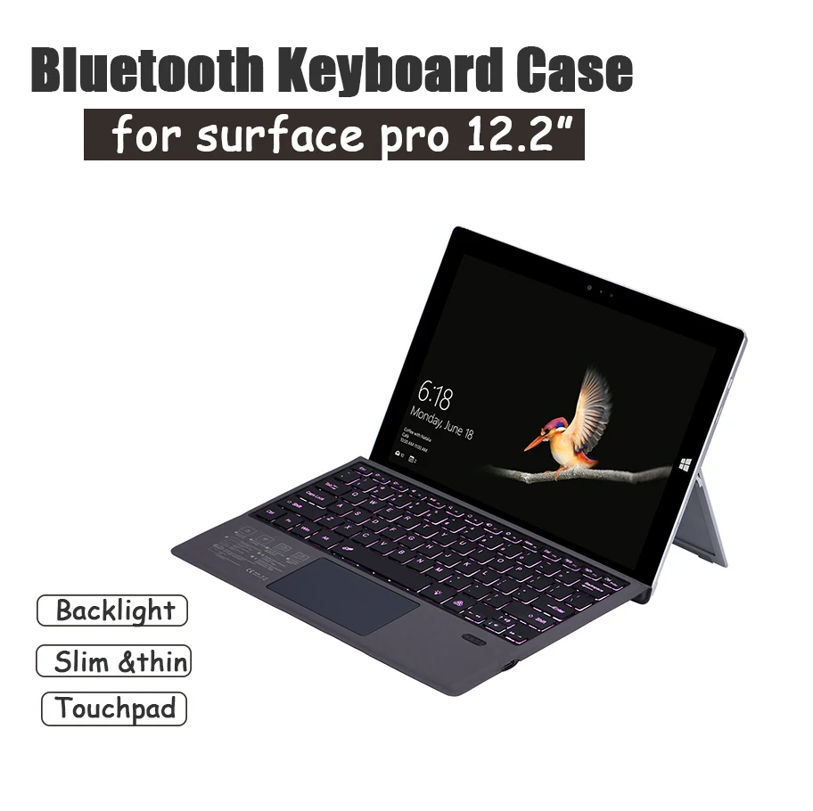 

[NEW] Bluwtooth Wireless Keyboard for Surface pro3/ pro4/pro2017/ pro6/ pro7 12.2", Touchpad with 7 Colorfull Backlight