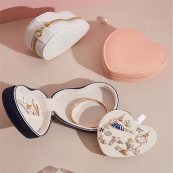 

Heart Shape Portable Jewellery Box Travel Organizer Heart Jewelry Box PU Leather Women Girls Traveling Jewelries Case
