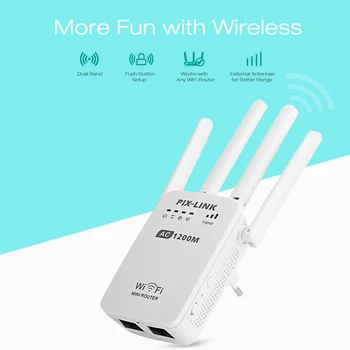 

AC1200M Wireless Router Dual Band WiFi 4 Antennas Wide Coverage Easy Setup Wifi Range Amplifier US/UK/EU/AU plug