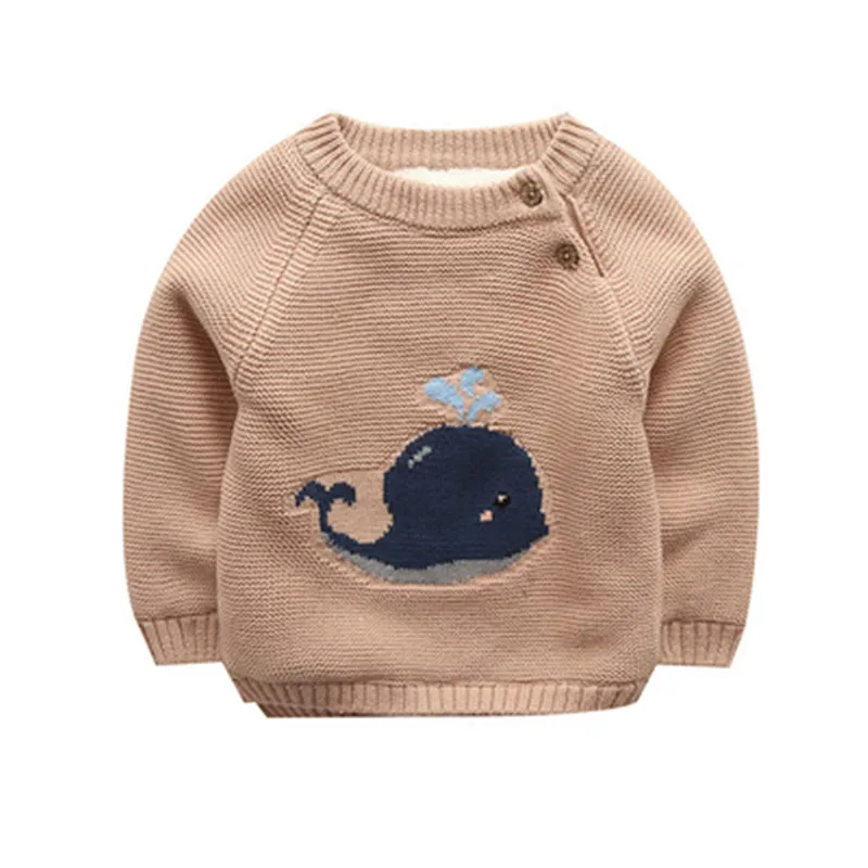 Thick Whale Baby Girl Sweater Knitted Cardigans Pullover Thick Warm Boys Sweaters Children Clothing Sweaters Kids Boys Tops - Цвет: Хаки