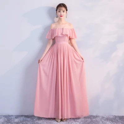 022 long pink Розовое шифоновое длинное платье подружки невесты размера плюс, элегантное женское платье из тюля для свадебной вечеринки, сексуальное платье для выпускного вечера, Клубное синее длинное простое платье - Цвет: 022 long pink