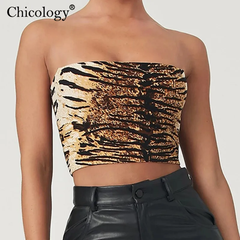 Chicology Тигр шаблон печати сексуальные вечерние boob труба кроп Топ Лето Женщины Уличная панк фестиваль Женская короткая Клубная одежда