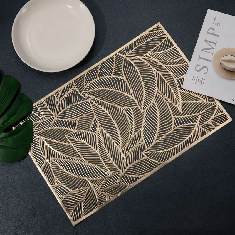 1 pçs pvc moderno resistente ao calor tapetes de mesa moda retangular recorte folhas padrão antiderrapante placemat acessórios de cozinha|Tapetes e almofadas| - AliExpress