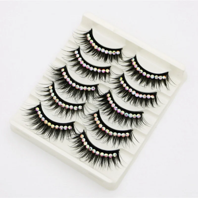 

5 Pair Purple Thick Diamond False Eyelashes Latin Dance Performances Featuring Color Hard Stem Eye lashes Makeup Face Maquiagem