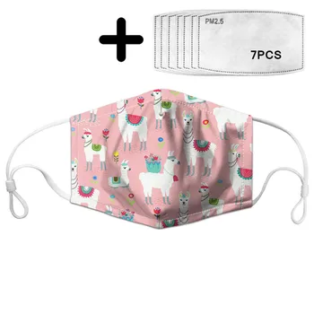

Protective Mask With 7pcs PM2.5 Filter Paper Cartoon Alpaca Print Mouth Mask Dust Masks Activated Carbon Filter Cubre Bocas