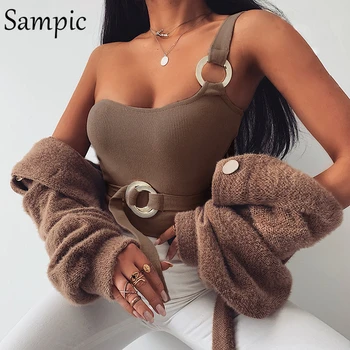 

Sampic Summer Outwear Fashion Off Shoulder Skinny Knitted Bodysuit Women Body Tops Outfits Black White Short Bodycon Romper Club