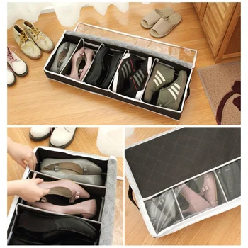 

4 Grid Non-woven Fabric Shoe Boxes Shoes Transparent Drawer Case Stackable Boxes Storage Bins