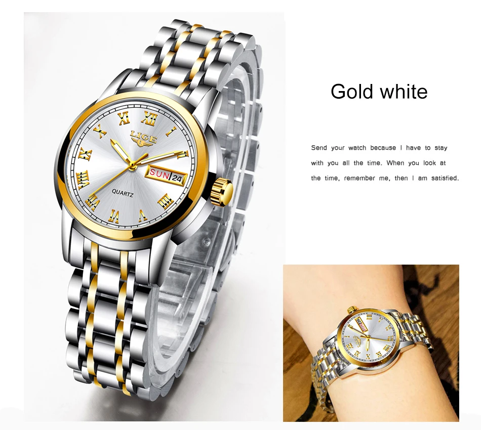 LIGE Fashion Women Watches Gold Blue Ladies Bracelet Watches Reloj Mujer 2020 New Creative Waterproof Quartz Watch For Women+Box