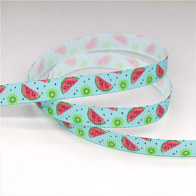 DHK 3/8'' 5yards Fruit Watermelon Lemon Strawberry printed grosgrain ribbon Accessory hairbow headwear DIY 9mm C1928