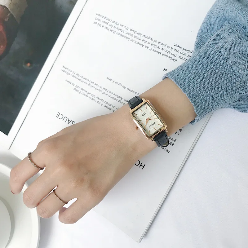 

Simple Korean-style Fashion CHIC Leather Belt Square Retro Literature And Art Students Versatile Quartz Watch Women's INS Colleg