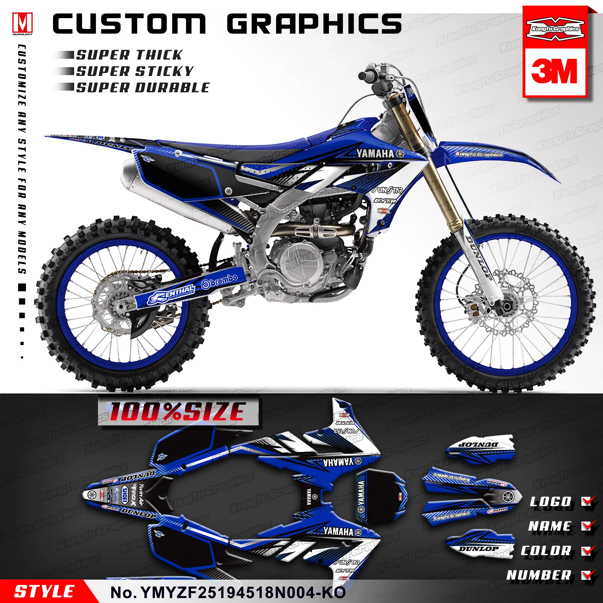 KUNGFU графика MX гоночная наклейка виниловый комплект для Yamaha YZ450F YZ250F YZ 450 F 250F 2018 2019