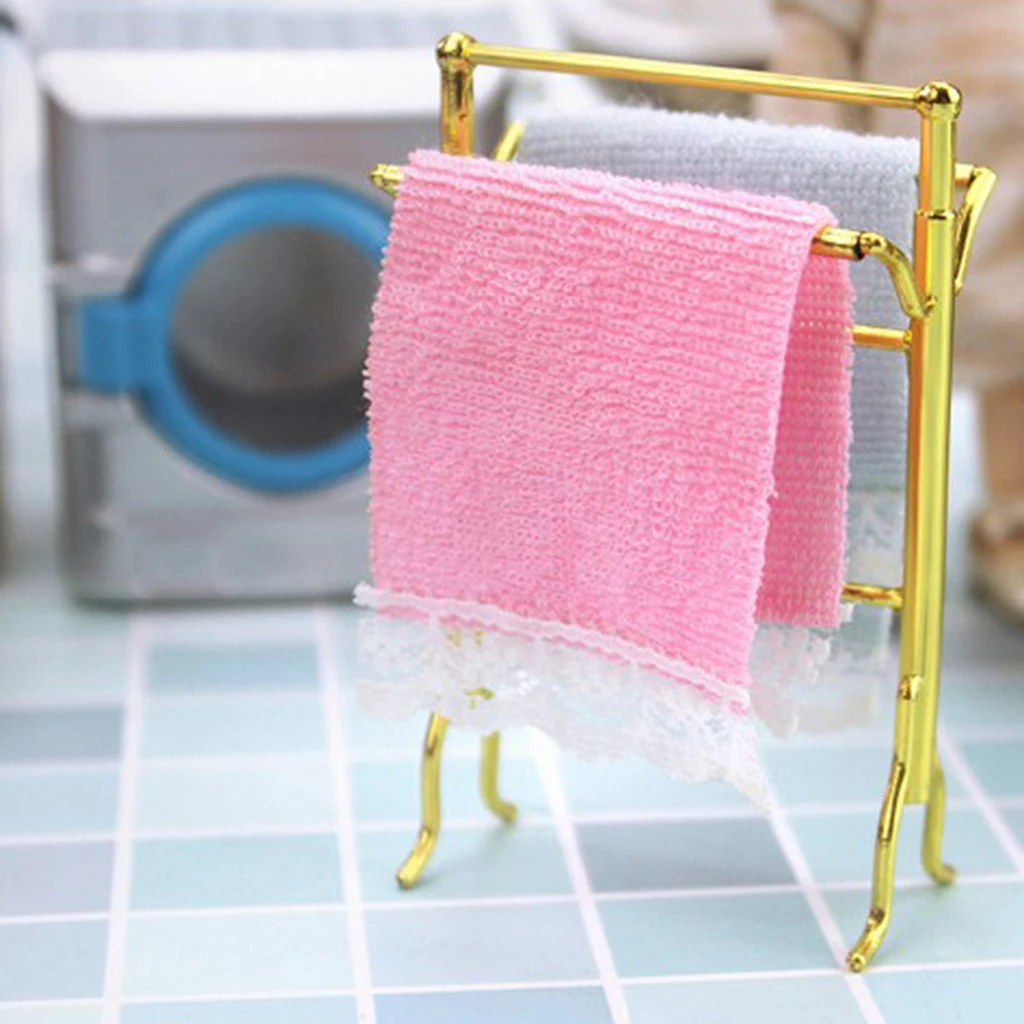 12th Realistic Miniature Bathroom Towels Rack Set, Exquisite Crafted Cute Designed, Dollhouse Accessories Doll House Decor