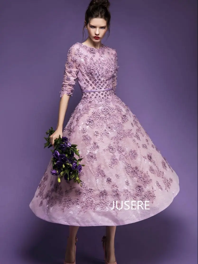 Open Back Long Sleeves Jewel Neck Lace Appliques Belt A line Bead Small Squares Flowers Light Blue Short Evening Dress | Свадьбы и