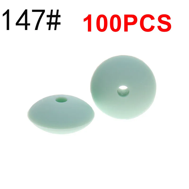 147 Mint Green 100 шт, 12 мм* 6 мм, силиконовый плоский Прорезыватель для зубов, чечевица, бисероплетение, не содержит бисфенол, для новорожденных, прорезыватель, ожерелье, ювелирное изделие, сделай сам, очаровательные игрушки для ухода за ребенком - Цвет: 147 Mint Green