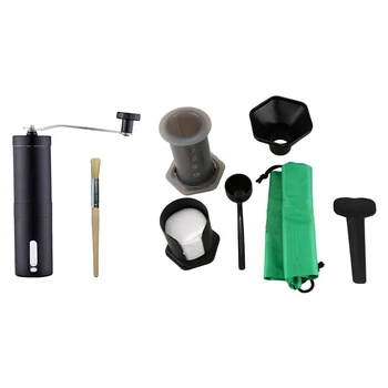 

1 Set Manual Coffee Grinder, Whole Bean Conical Burr Mill & 1 Set Maker Cafe French Press CafeCoffee Pot