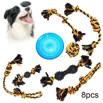 

8Pcs/Set Pet Dog Puppy Soft Rope Knot Ball Bite-resistant Teeth Cleaning Trainning Chew Toy Set