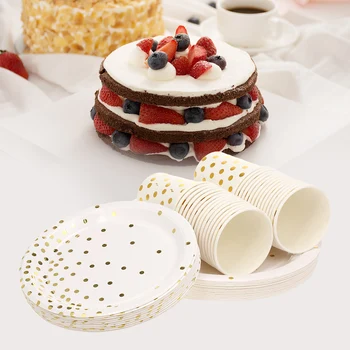

New 90Pcs Disposable Dinnerware Paper Plates Pack Of 9Oz Paper Cups 7" Plates 9" Plates Dinner Plates Dessert Plate Beverage Cu