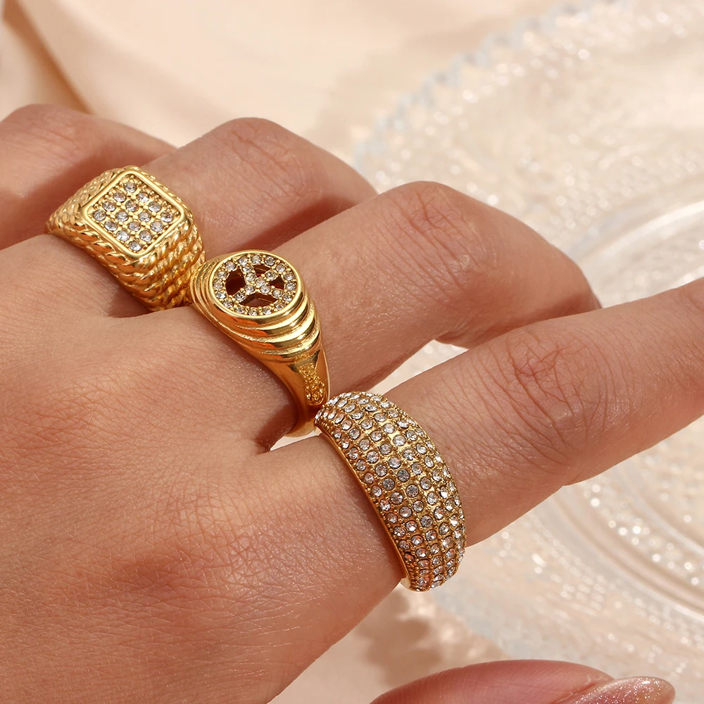 Anillo de Zirconia cúbica para mujer, sortija redonda de avión cuadrado de con preciosas chapadas en oro pavimentado para boda y fiesta, 2022|Anillos| - AliExpress