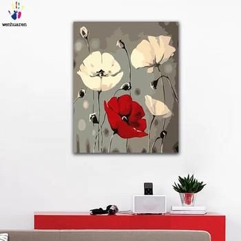 

DIY colorings pictures by numbers with colors Red white poppies view picture drawing painting by numbers framed Home