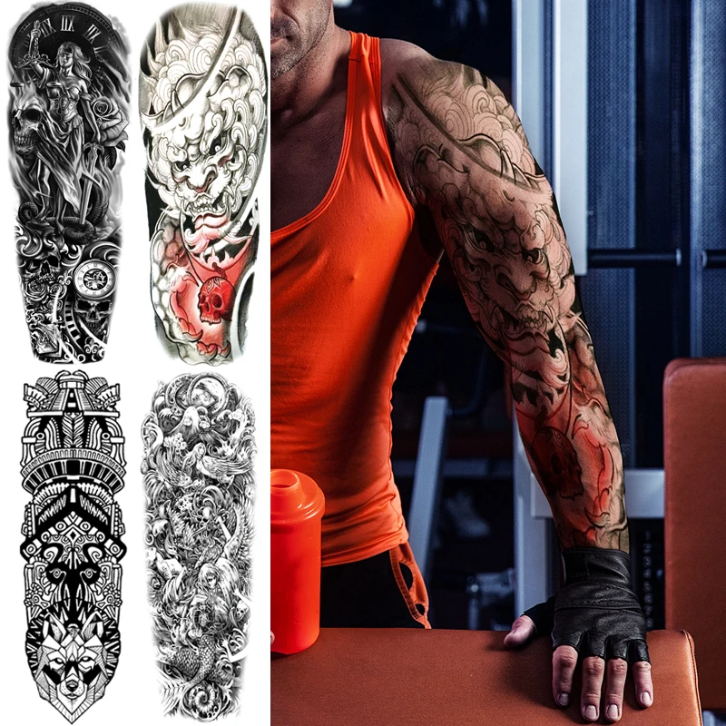 Tribal Totem Schadel Sleeve Tattoo Designs Fur Manner Junge Frauen Temporare Tattoo Drachen Grosse Korper Art Full Arm Tattoo Aufkleber Wasser Temporare Tattoos Aliexpress
