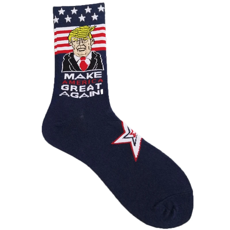 Креативные полосатые носки с национальным флагом и звездами в стиле Дональда Трампа; забавные Женские повседневные мужские короткие хлопковые носки - Цвет: BK