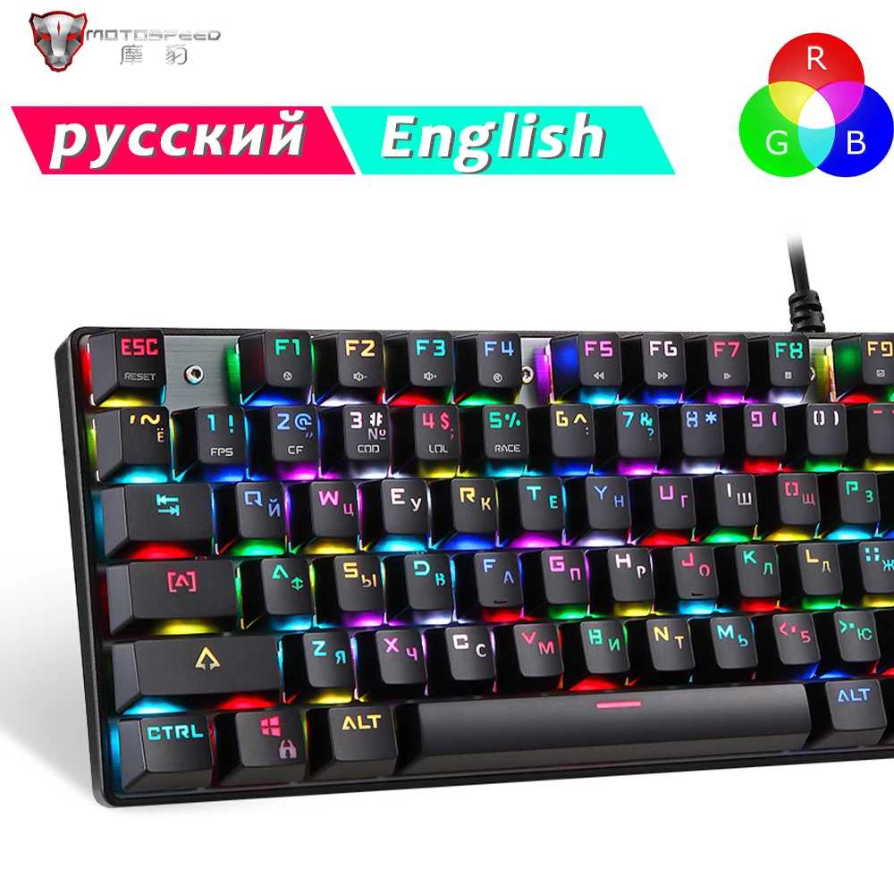 Motospeed Gaming Mechanical Keyboard Blue Red Switch 104key Wired Keyboards Anti-ghosting RGB Backlit For Gamer PC Computer